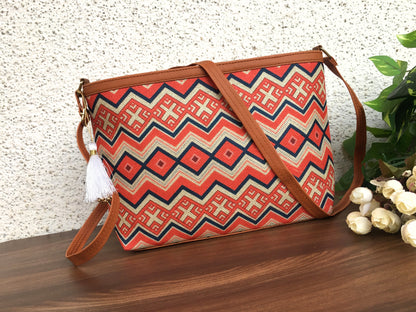 Minsk - 3 zip- Big size - Sling Bag - Red Tribal