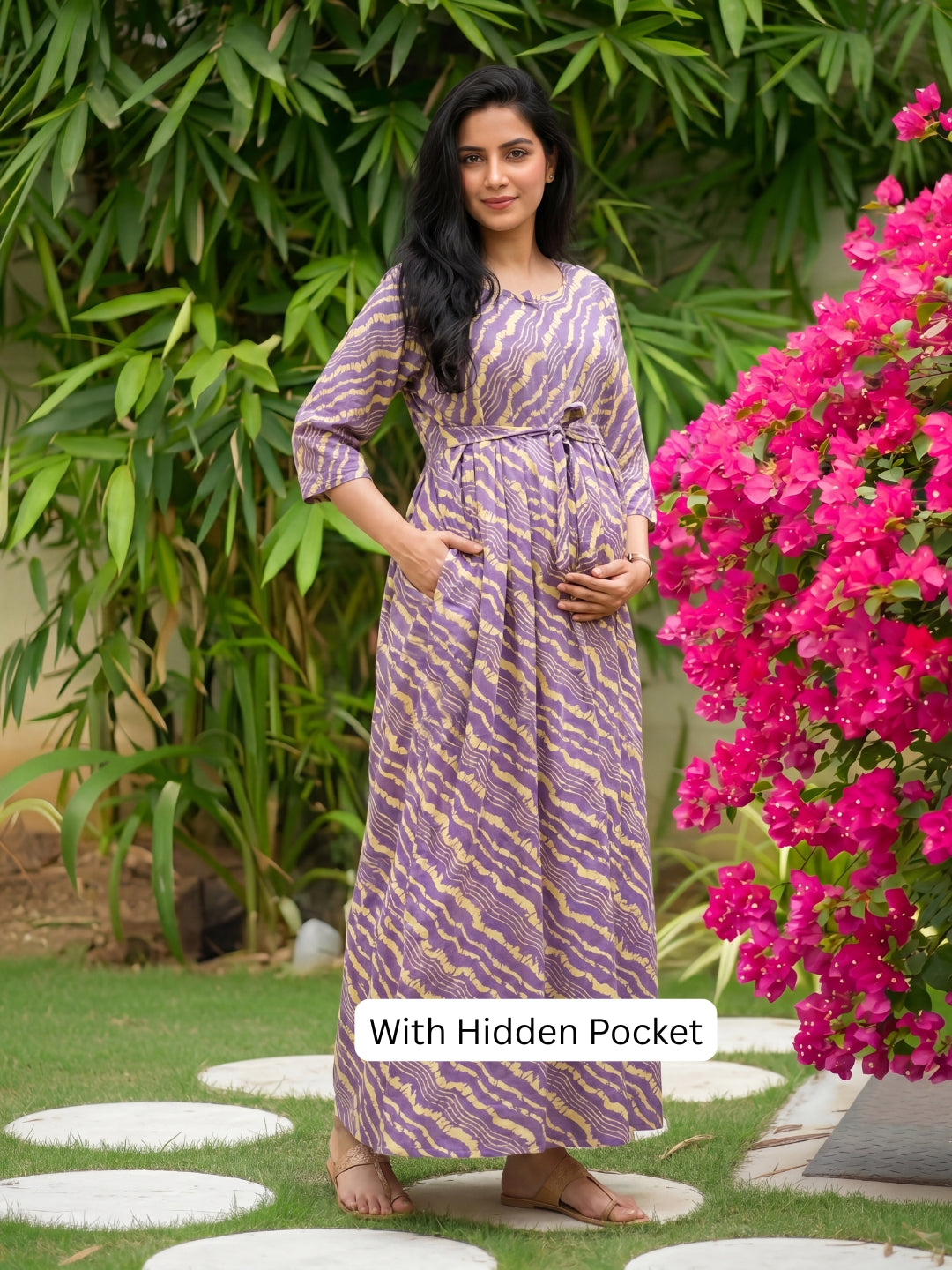Stripes - Lavander - Maternity Kurti with Feeding Zips - Soft Rayon