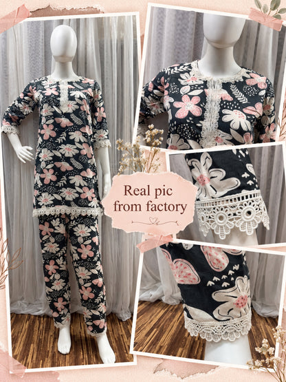 Lace Work - Black - Cord Set - Soft Rayon