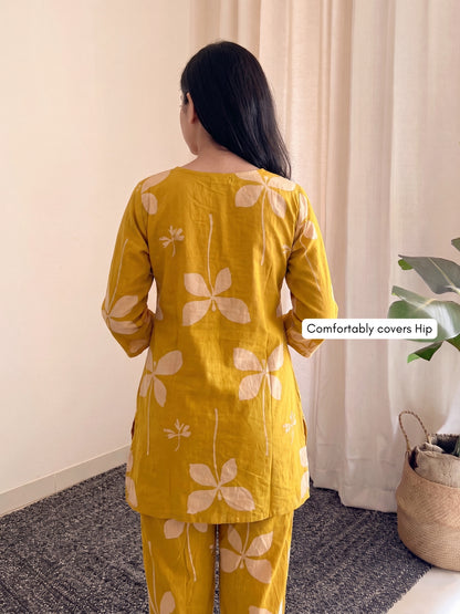 Yellow Flower Motif - Cord Set - Pure Cotton