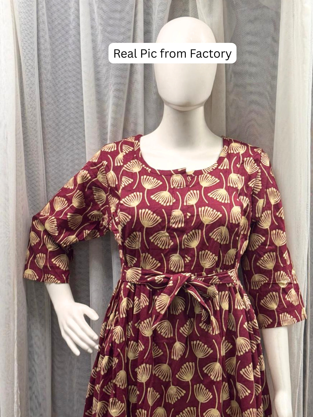 Senna Flower - Maroon - Maternity Kurti with Feeding Zips - Cotton Flex - Thicker Fabric