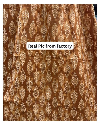 Dessert White Leaves - Maternity Kurti with Feeding Zips - Cambric Cotton