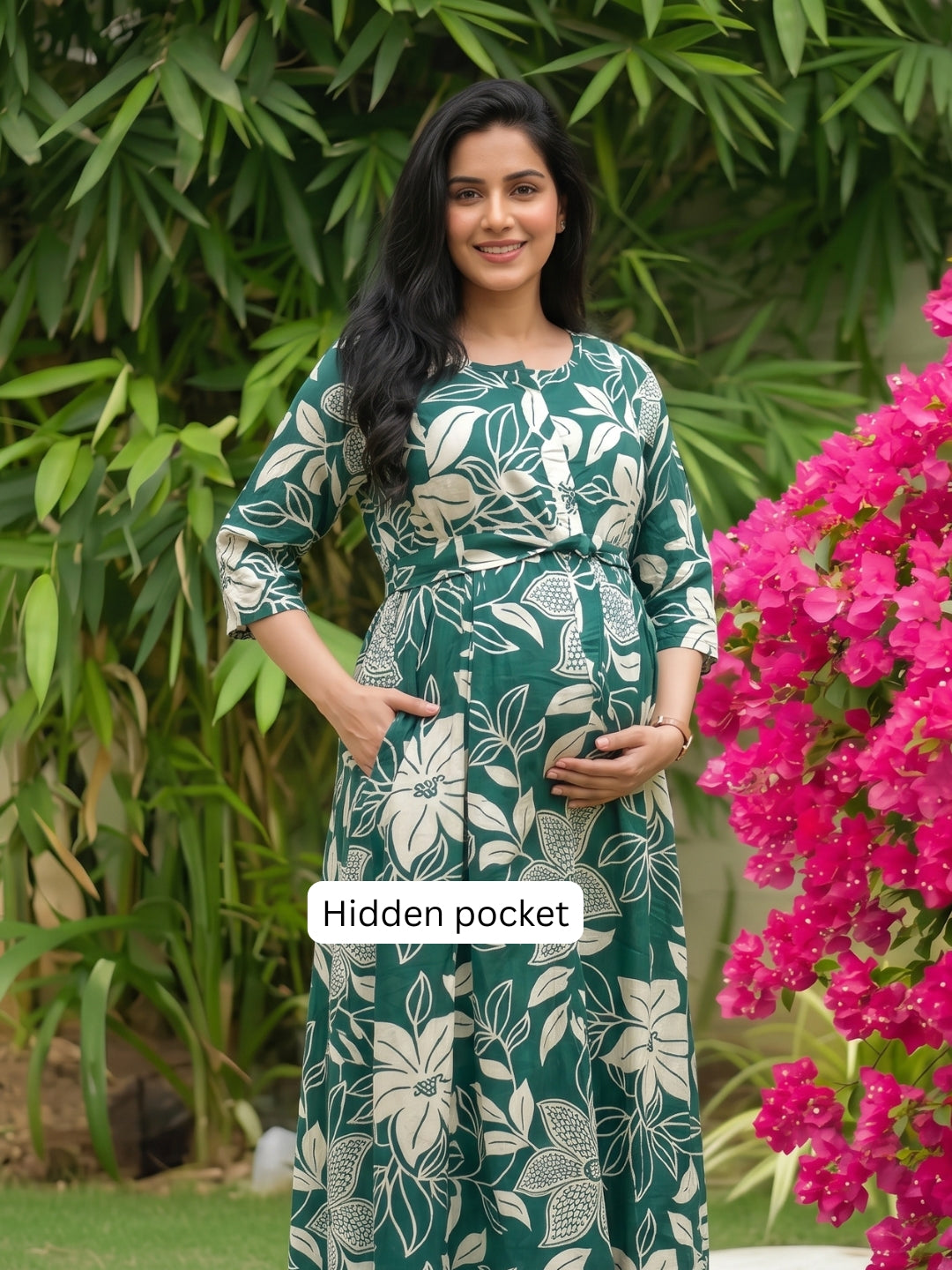 Lily Flower Sea Green - Maternity Kurti with Feeding Zips - Soft Rayon