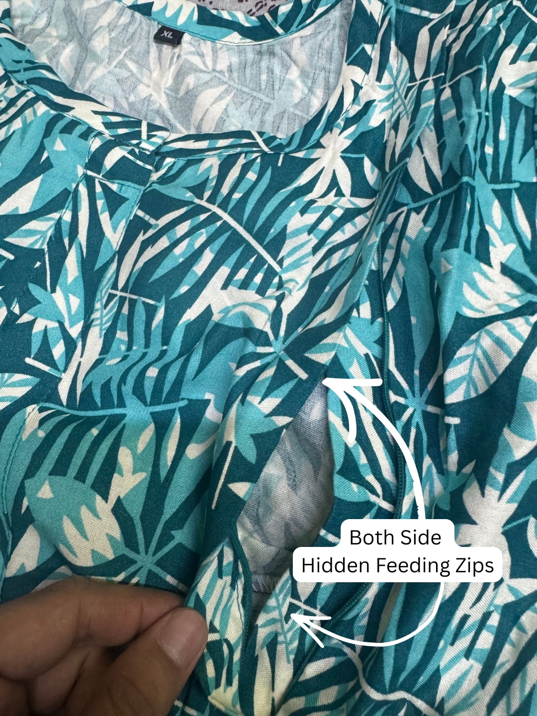 Tropical Sea Green - Maternity Dress with Feeding Zips - Soft Rayon