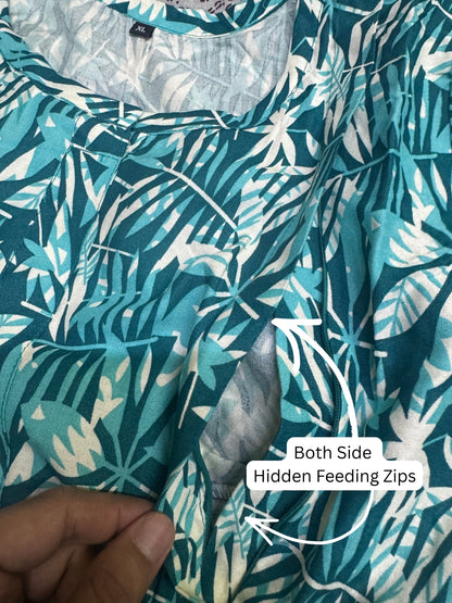 Tropical Sea Green - Maternity Dress with Feeding Zips - Soft Rayon