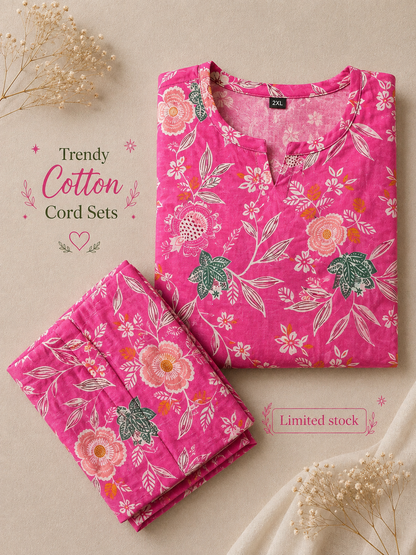 Pink Green Flower - Cord Set - Pure Cotton