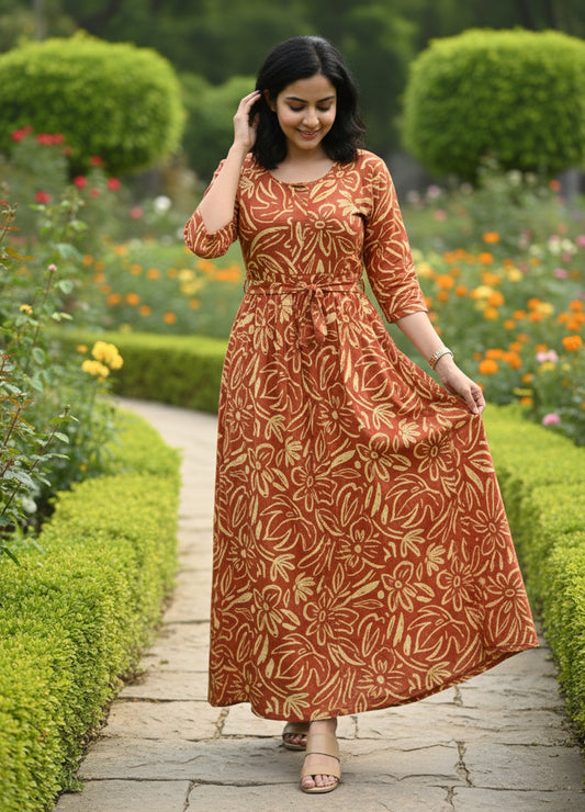 Flower Sketch - Orange - Maternity Kurti with Feeding Zips - Soft Rayon