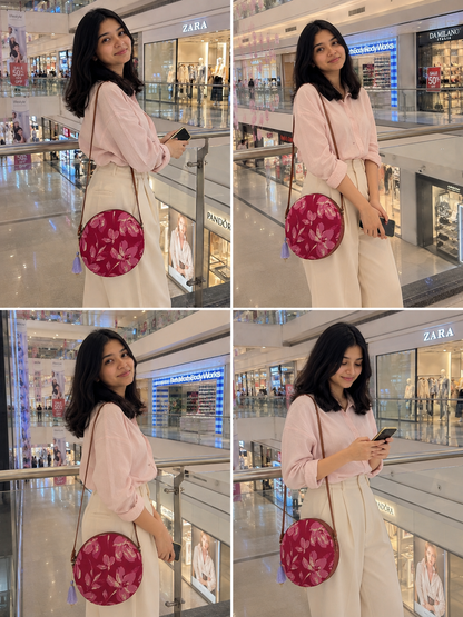 Jasmine White Pink Flower - Cute Round Sling bag
