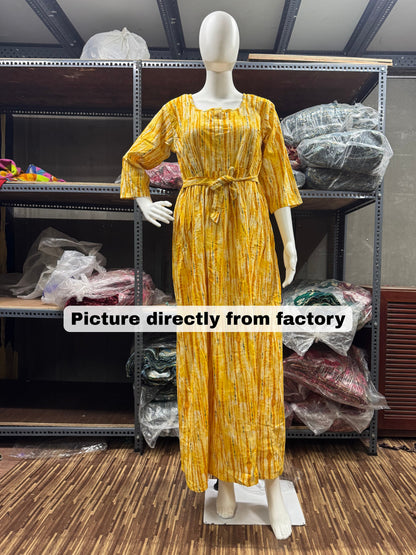 Tie Dye Shibori - Yellow - Maternity Kurti with Feeding Zips - Cotton Flex - Thicker Fabric