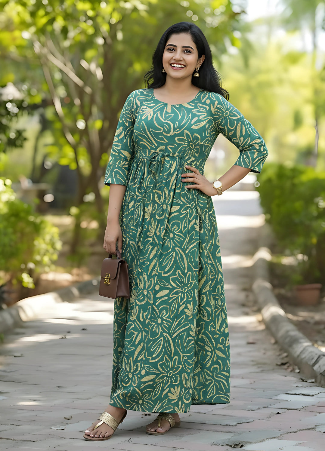 Flower Sketch - Sea Blue - Maternity Kurti with Feeding Zips - Soft Rayon