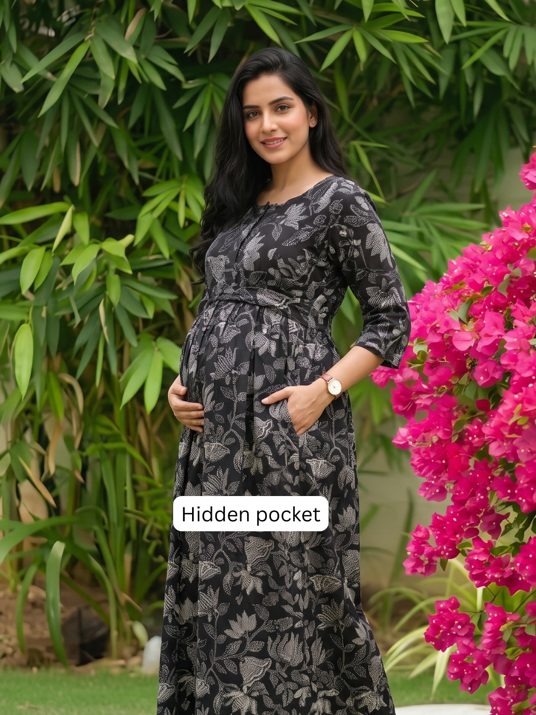 Black Lotus - Maternity Dress with Feeding Zips - Soft Rayon