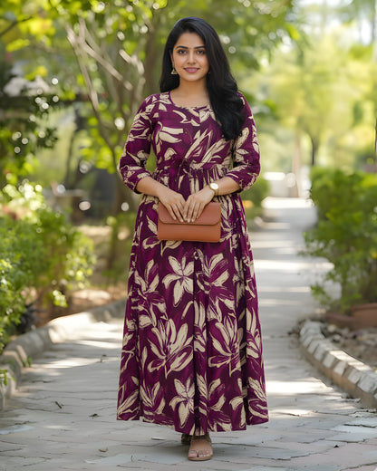 Jasmine Purple - Maternity Kurti with Feeding Zips - Soft Rayon