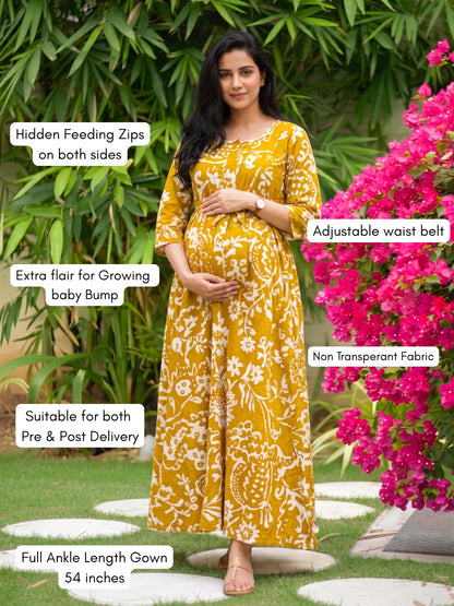 Florenza Yellow - Maternity Kurti with Feeding Zips - Soft Rayon