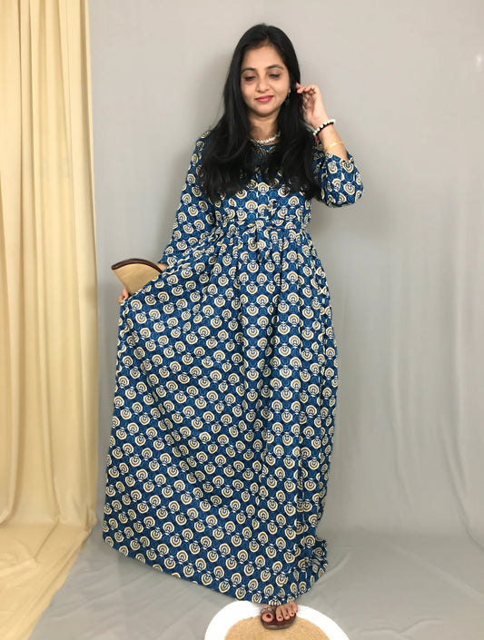 Sunflower  - Blue - Maternity Kurti with Feeding Zips - Cotton Flex - Thicker Fabric (Copy)