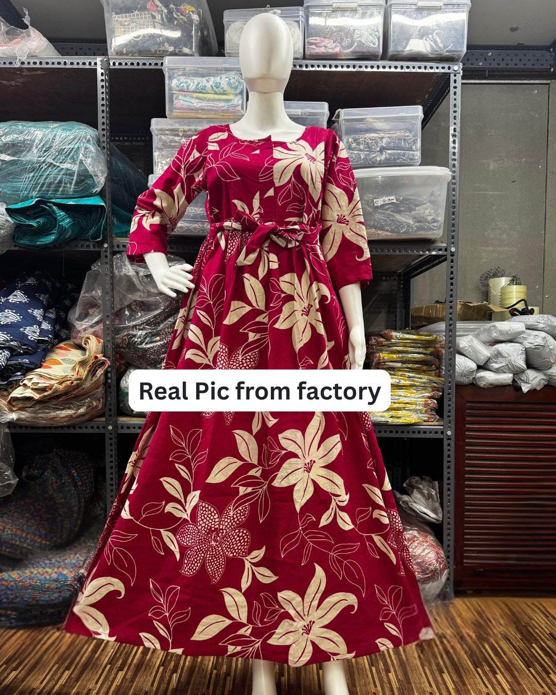 Lily Flower Pink - Maternity Kurti with Feeding Zips - Cotton Flex - Thicker Fabric