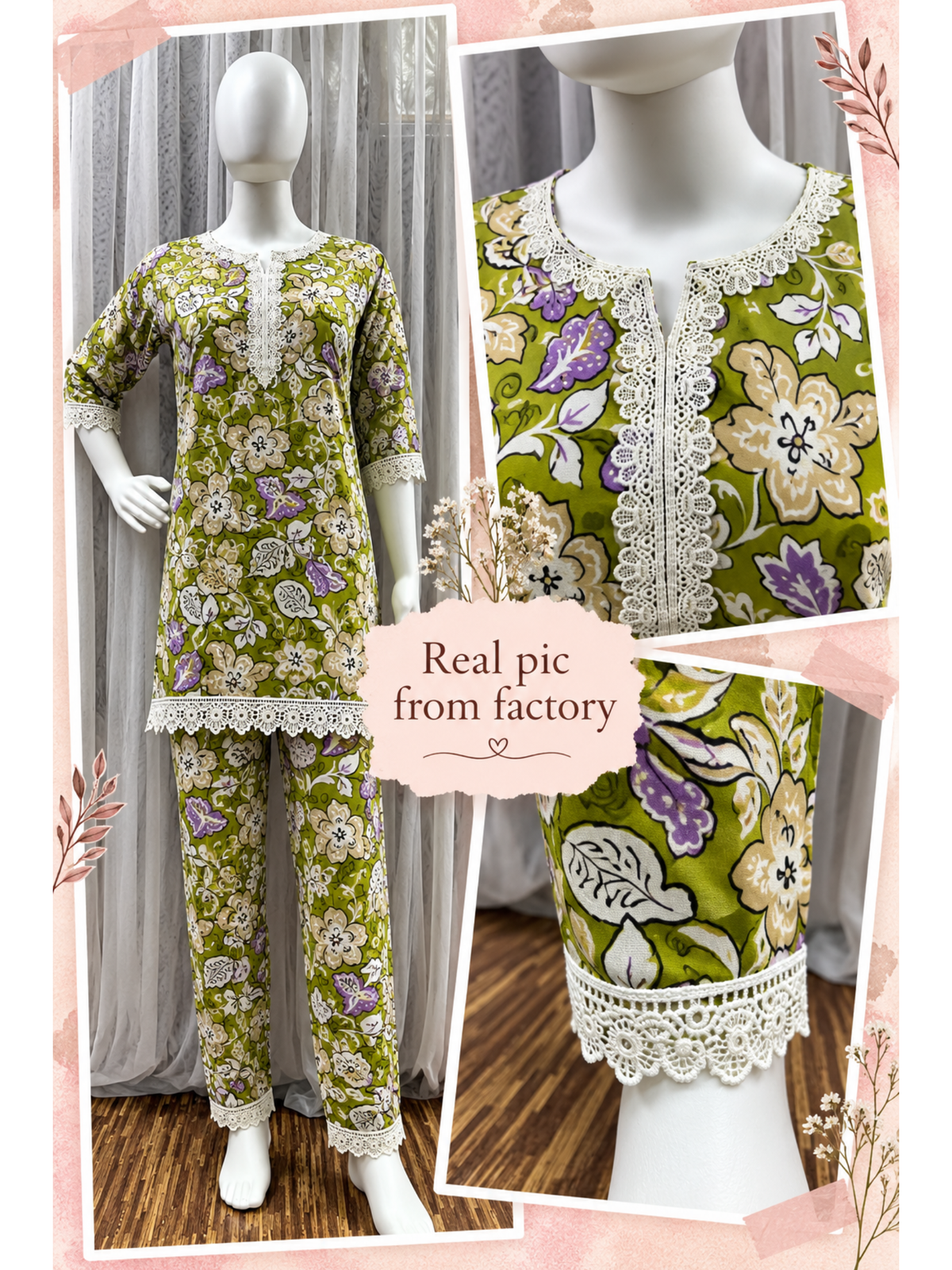 Lace Work - Pista - Cord Set - Soft Rayon