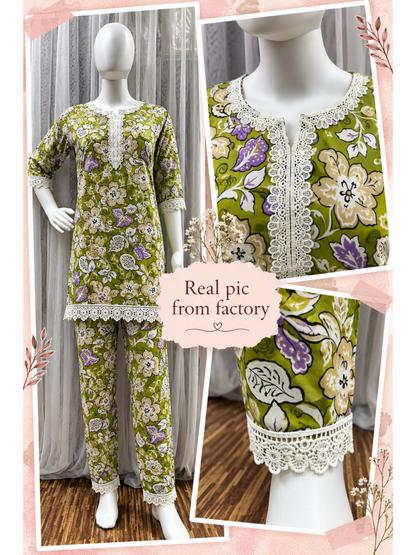 Lace Work - Pista - Cord Set - Soft Rayon