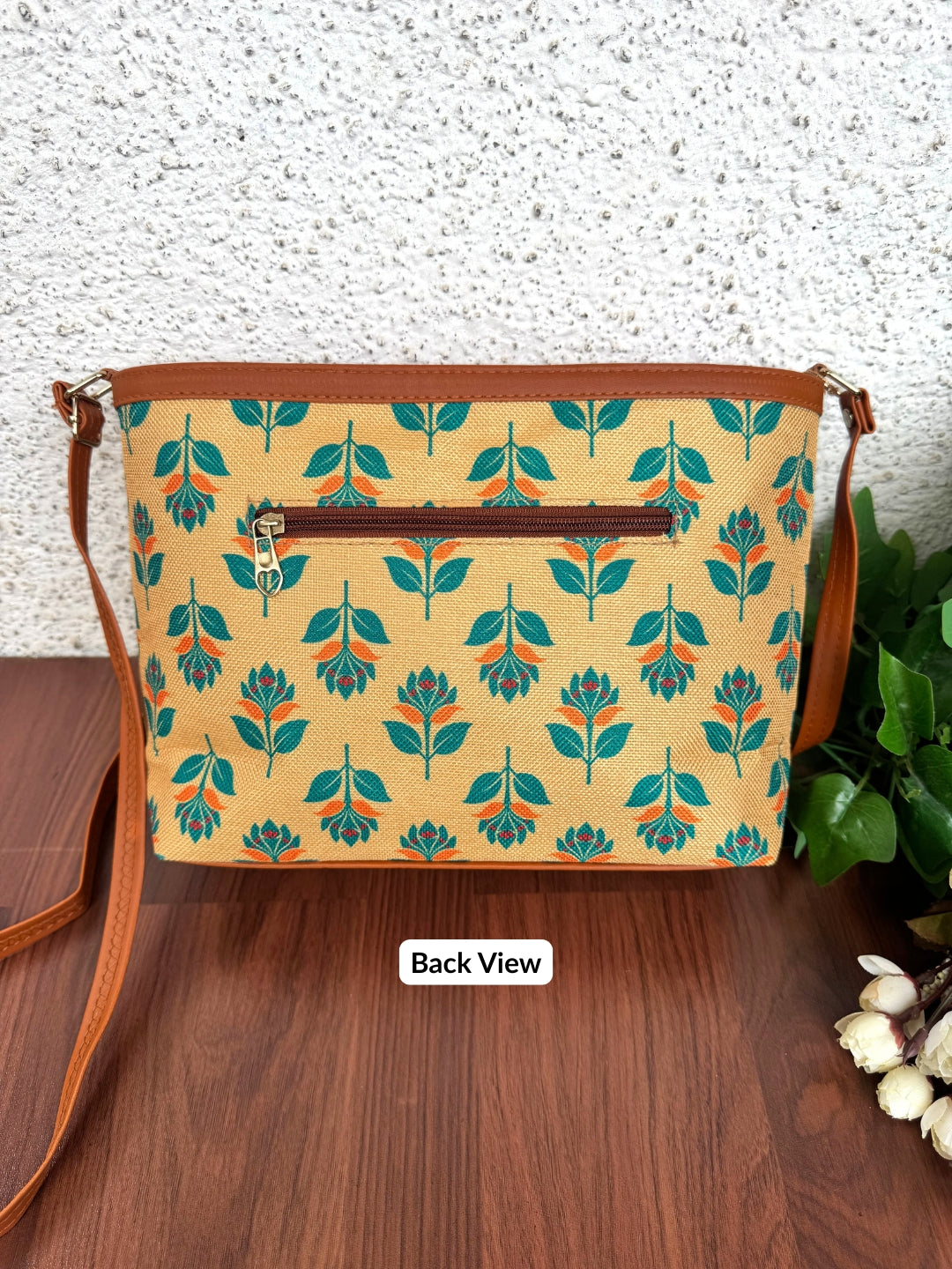 Minsk - 3 zip- Big size - Sling Bag - Yellow Green Flower