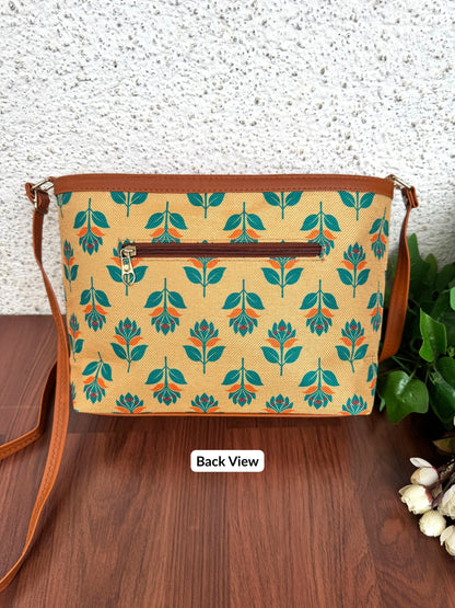 Minsk - 3 zip- Big size - Sling Bag - Yellow Green Flower