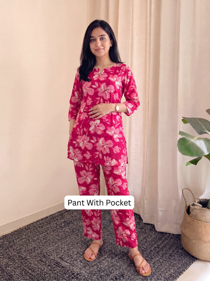 Jasmine White Flower - Pink - Cord Set - Pure Cotton