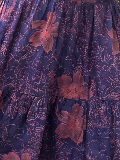 Blue Pink Hibiscus - Sleevless Midi Dress - Soft Rayon