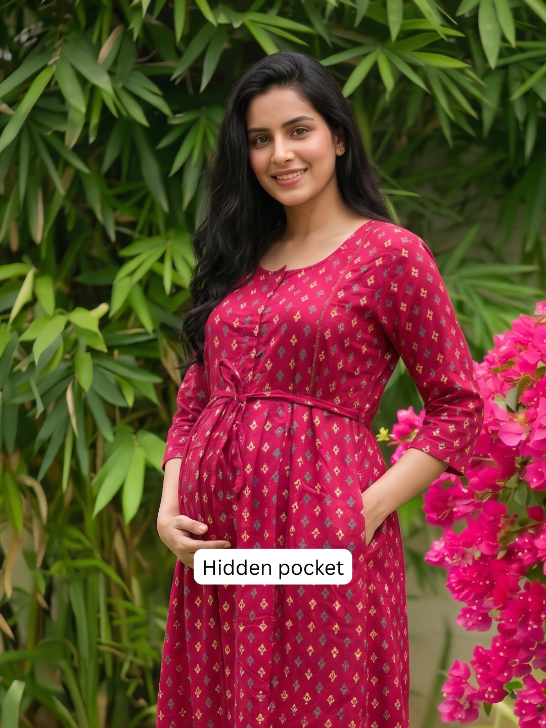 Kairavi - Pink - Maternity Dress with Feeding Zips - Soft Rayon