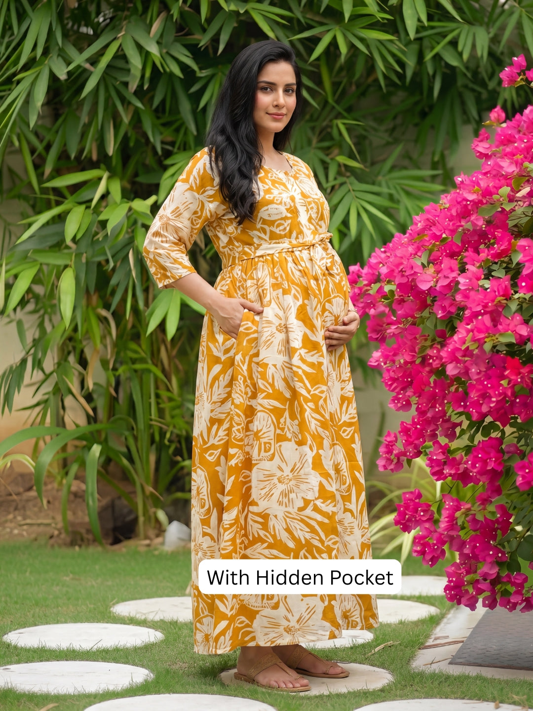 Hibiscus - Yellow White - Maternity Kurti with Feeding Zips - Soft Rayon