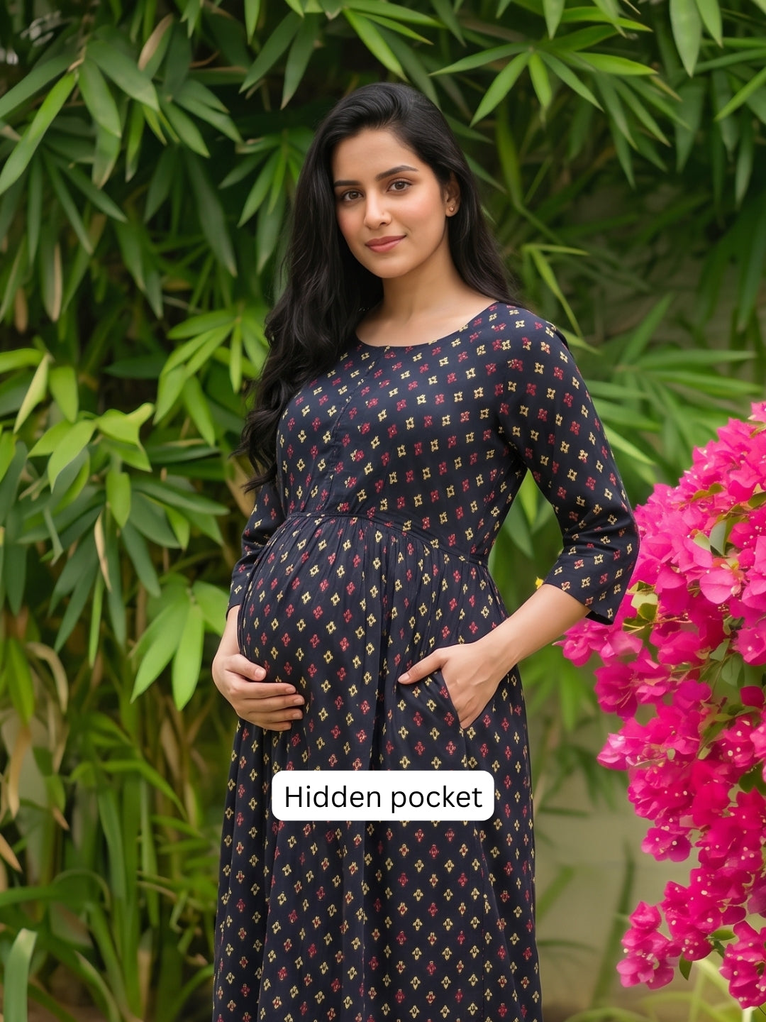 Kairavi - Blue - Maternity Dress with Feeding Zips - Soft Rayon