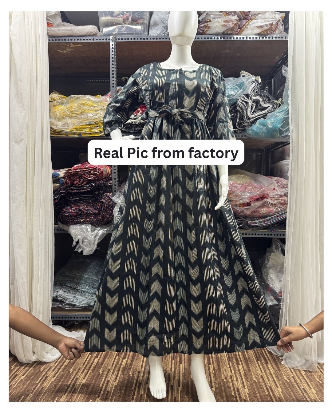 Arrow Print - Peacock Blue - Maternity Kurti with Feeding Zips - Cotton Flex - Thicker Fabric