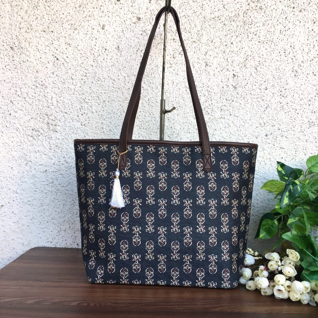 Black Ajrakh - Printed Tote Bag