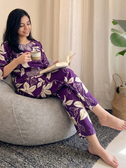Lily Flower - Purple - Cord Set - Pure Cotton