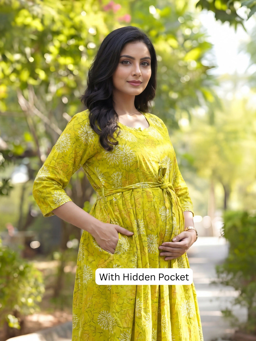 Marigold Rayon - Lemon White - Maternity Kurti with Feeding Zips - Soft Rayon