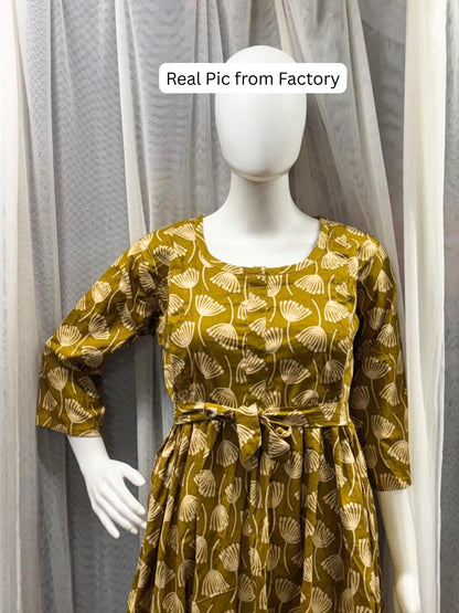 Senna Flower - Yellow - Maternity Kurti with Feeding Zips - Cotton Flex - Thicker Fabric