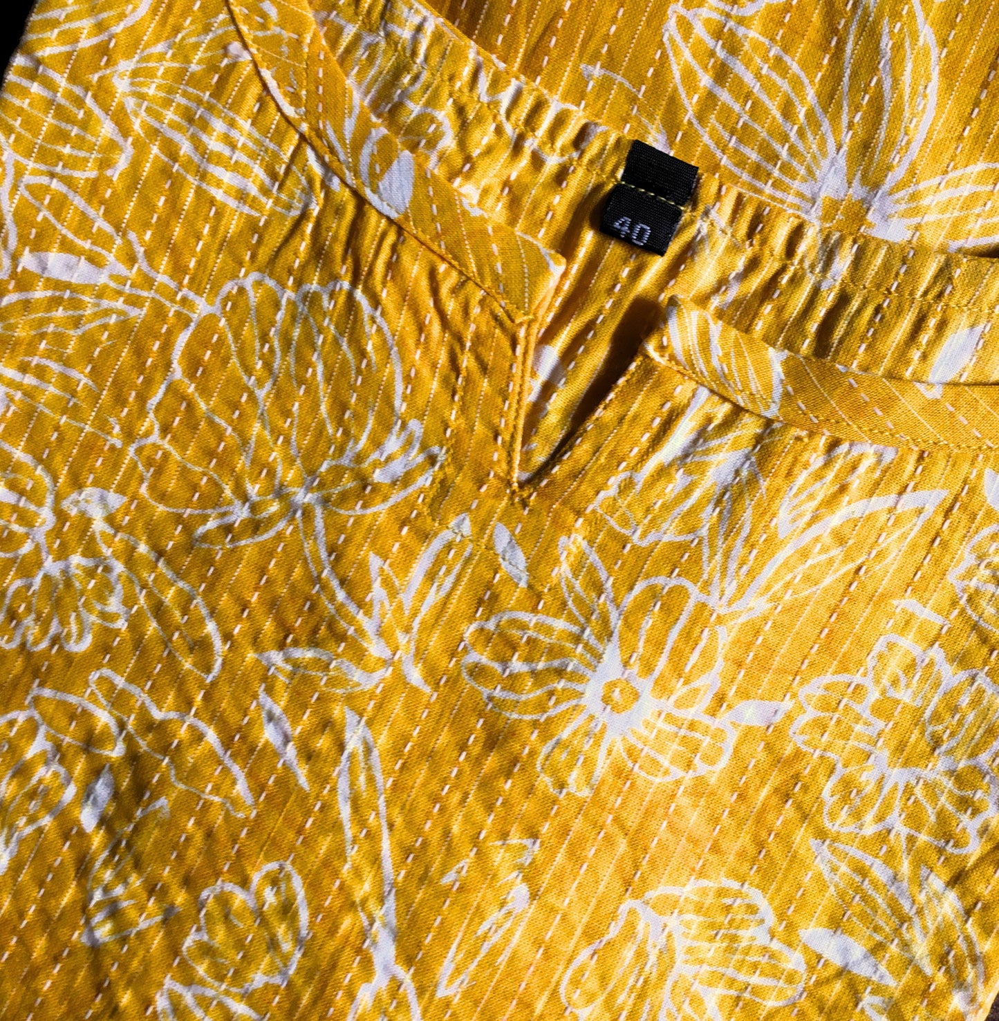 Katha Work - Yellow White Flower - Cord Set - Pure Cotton