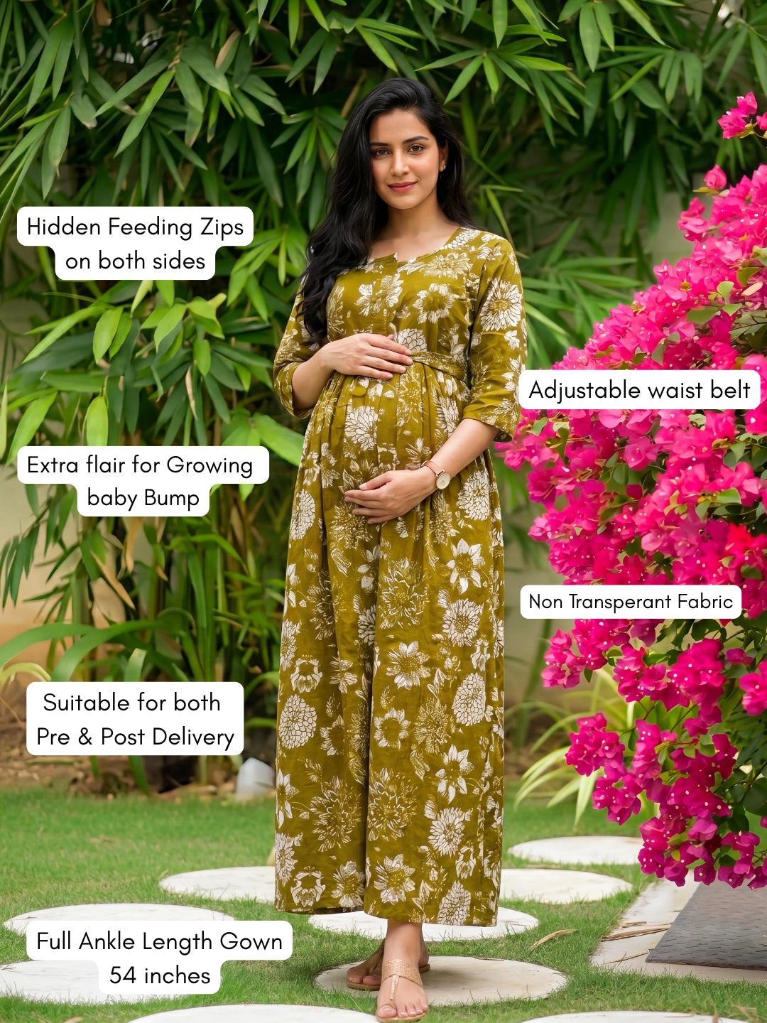 Marigold Mehendi - Maternity Dress with Feeding Zips - Pure Cotton