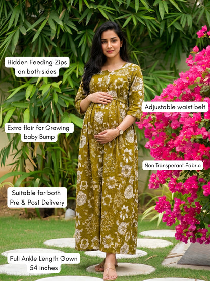 Marigold Mehendi - Maternity Dress with Feeding Zips - Pure Cotton
