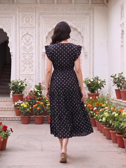 Black Red - Sleevless Midi Dress - Soft Rayon