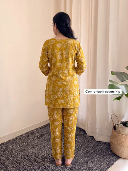 Multi Flower Yellow - Cord Set - Pure Cotton