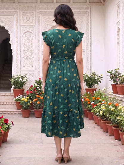 Green Butterfly - Sleevless Midi Dress - Soft Rayon