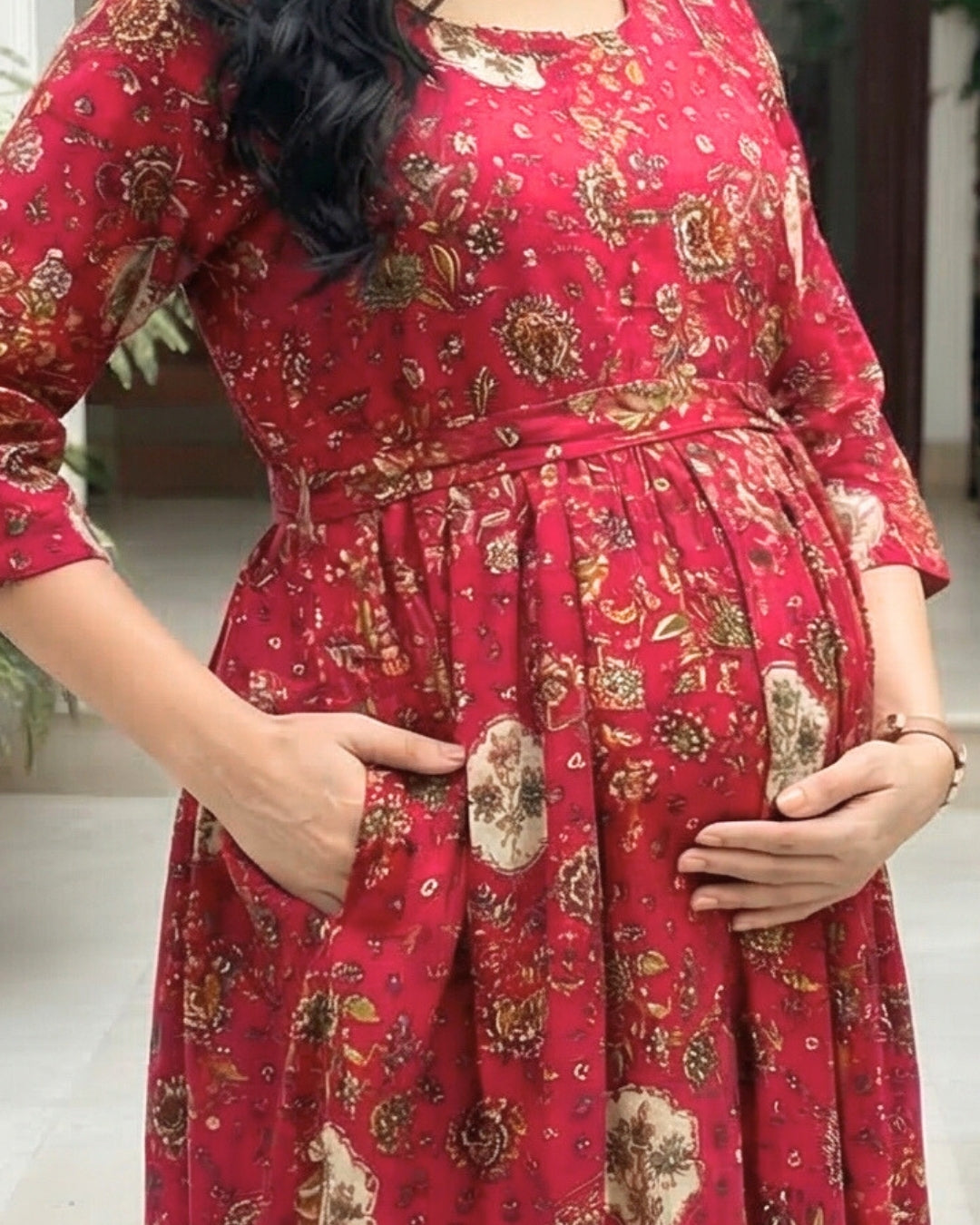 Raani White Sunflower - Maternity Kurti with Feeding Zips - Soft Rayon