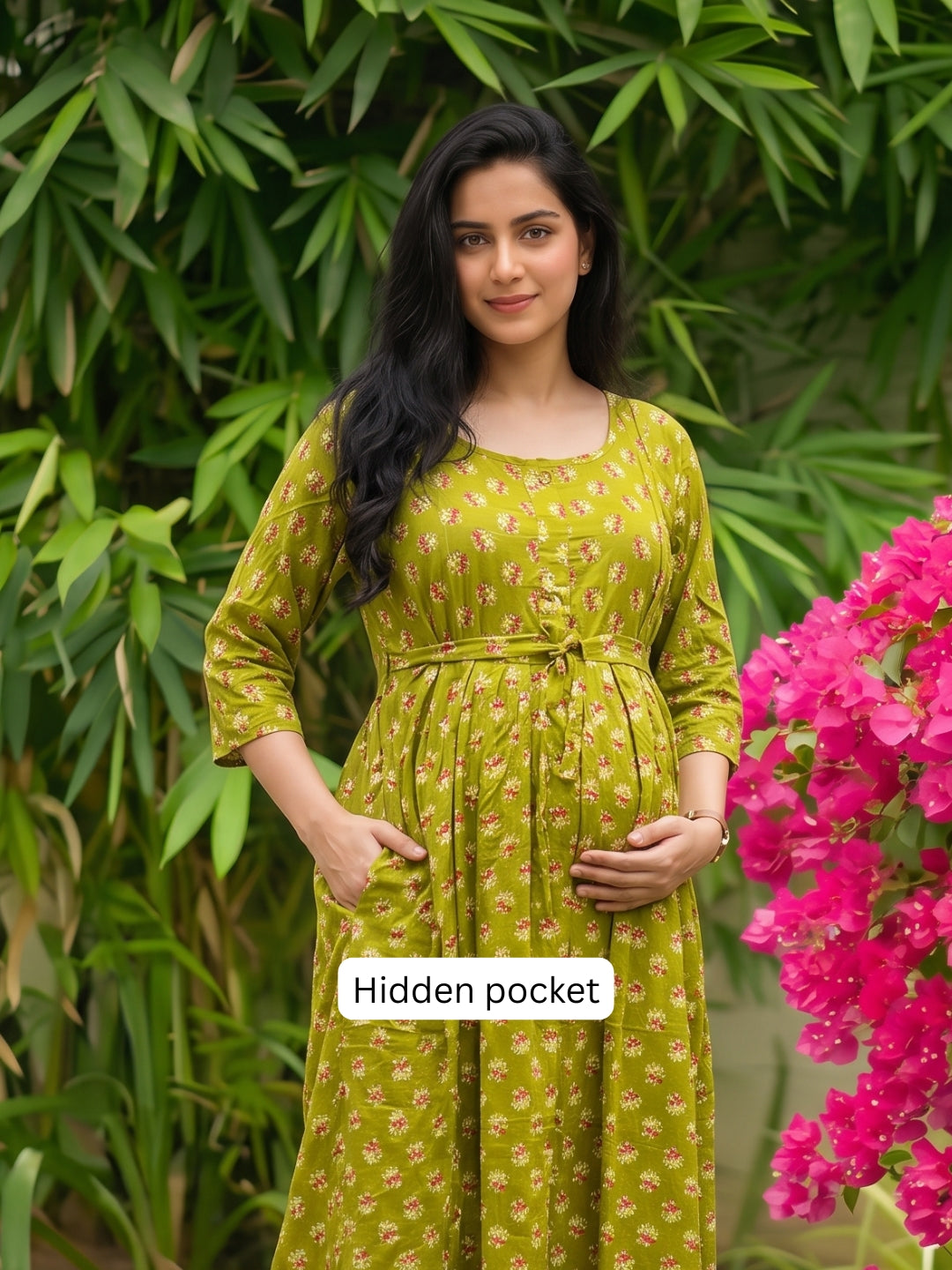 Curly Rose - Lemon - Maternity Dress with Feeding Zips - Soft Rayon