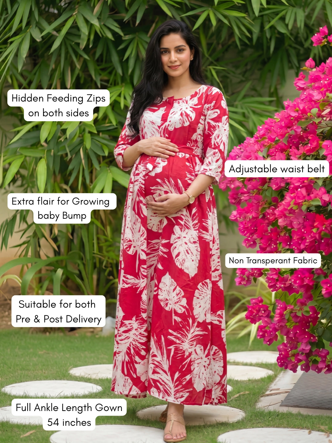 Swiss Red - Maternity Dress with Feeding Zips - Soft Rayon