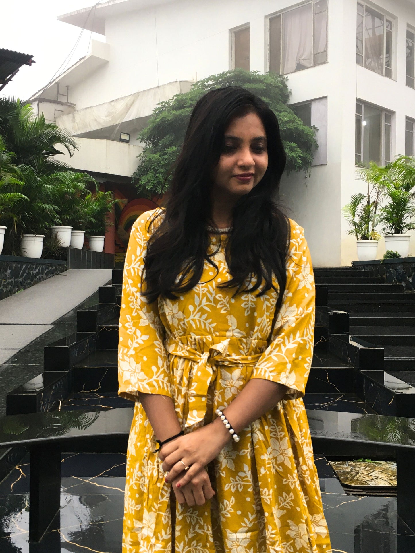 Yellow Daisy Flower - Maternity Kurti with Feeding Zips - Soft Rayon