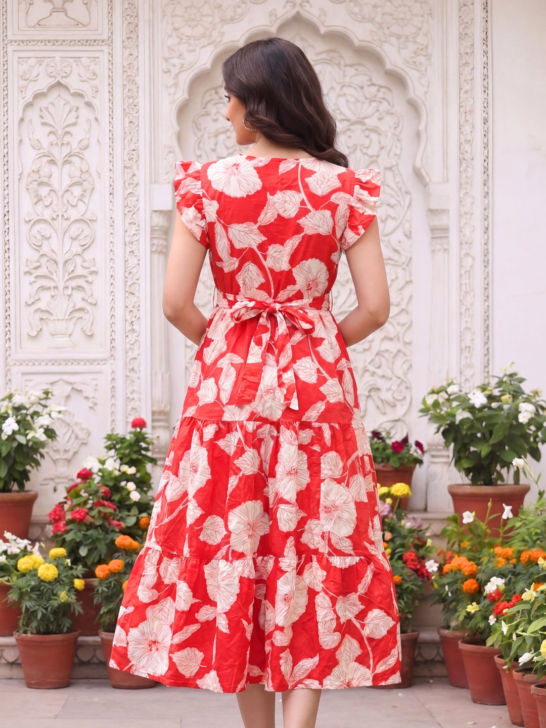 Hibiscus Orange - Sleevless Midi Dress - Soft Rayon