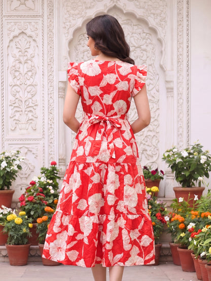 Hibiscus Orange - Sleevless Midi Dress - Soft Rayon