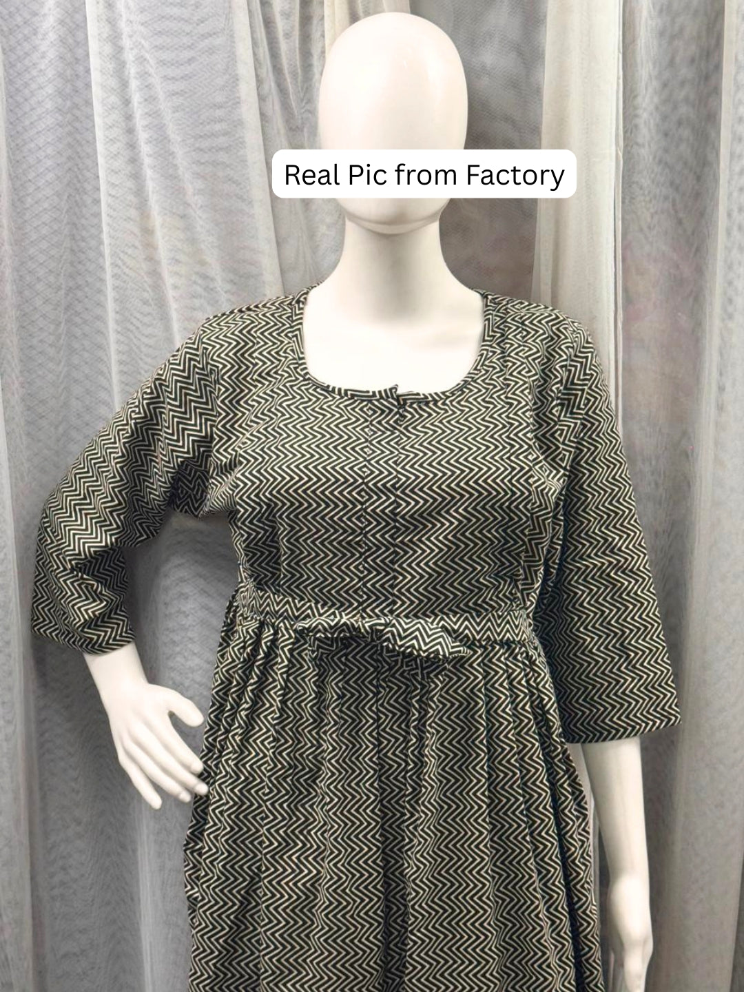 Black Wave - Maternity Kurti with Feeding Zips - Cotton Flex - Thicker Fabric