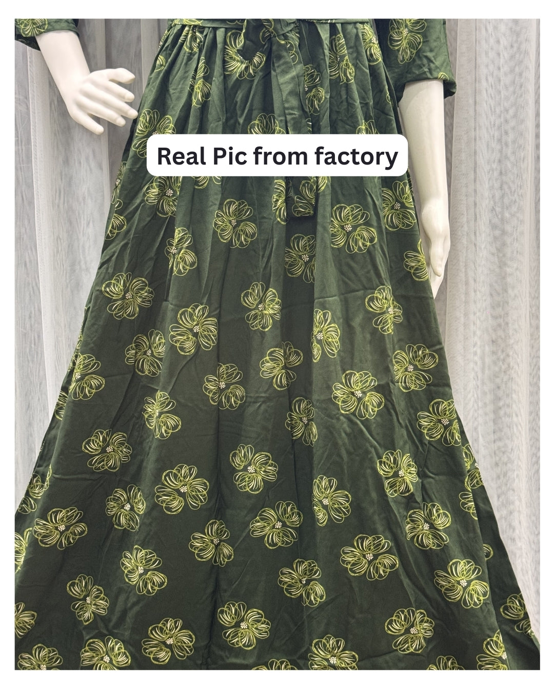 Sketch Green Flower - Maternity Kurti with Feeding Zips - Soft Rayon