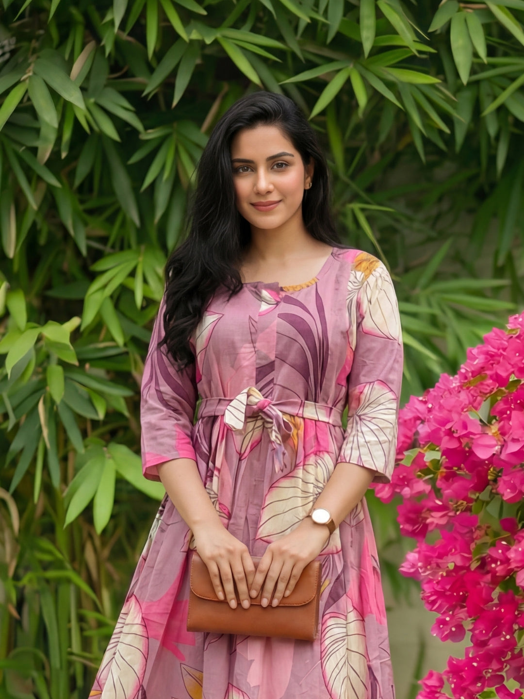 Lotus Pink - Maternity Kurti with Feeding Zips - Cotton Flex - Thicker Fabric