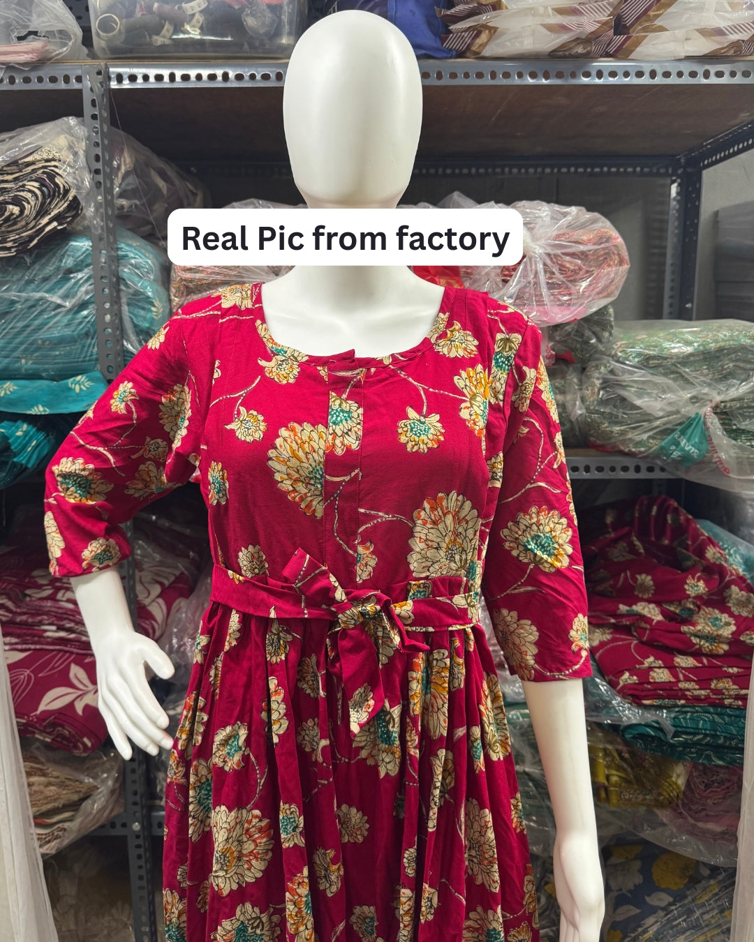 Red Green Sunflower - Maternity Kurti with Feeding Zips - Soft Rayon