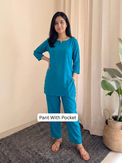 Plain Firozi - Cord Set - Soft Rayon